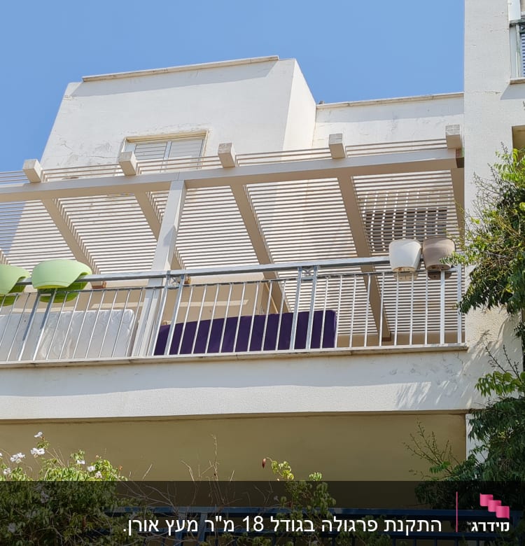 עציצים ירוקים תלויים על מעקה מרפסת